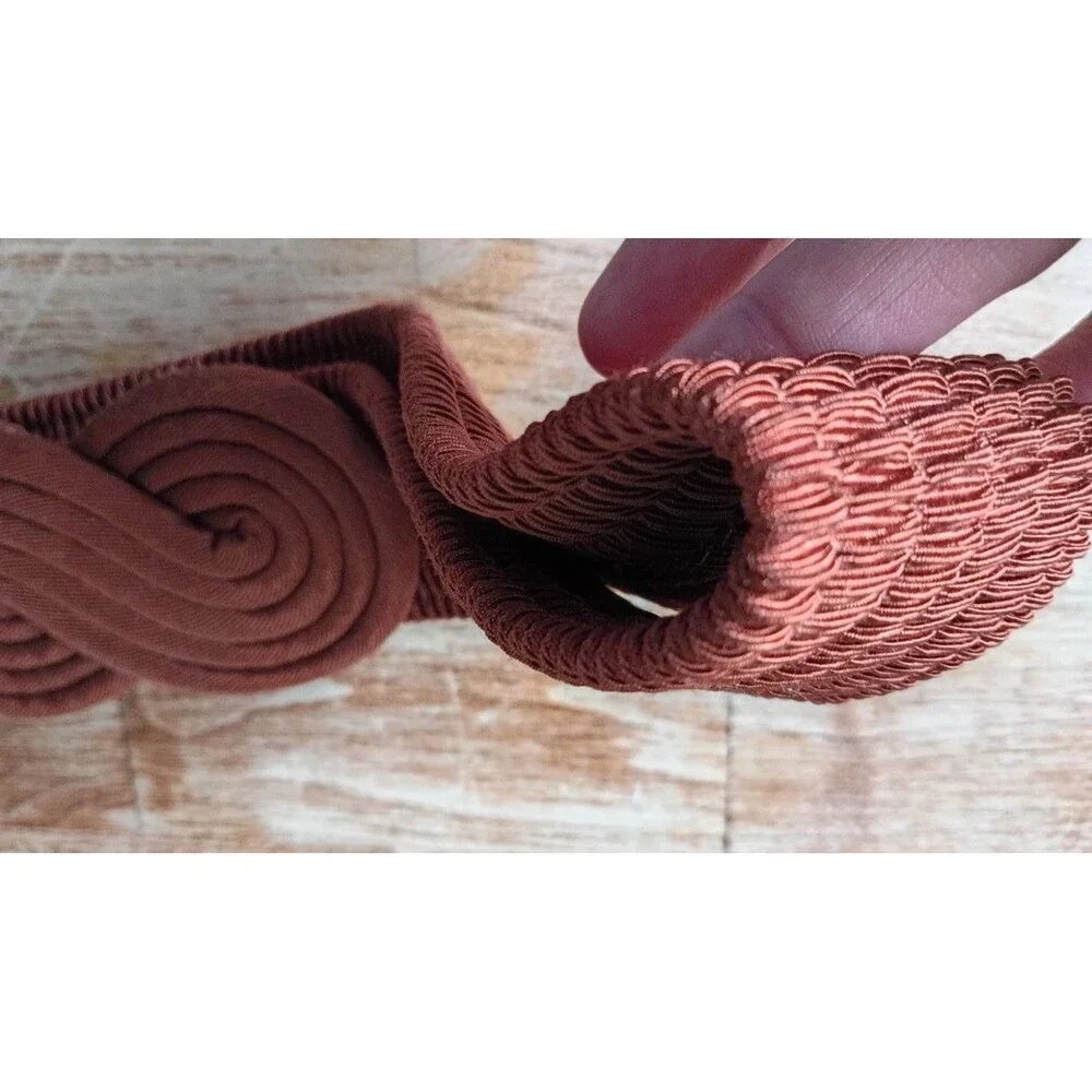 Vintage 1970s Rust Stretch Waist Belt Boho Mod Knot Buckle Wide Elastic Belt